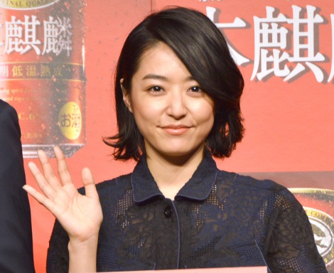 昼からビールで至福の笑顔を見せた井上真央=キリン 『本麒麟』新CM発表会 (C)ORICON NewS inc.