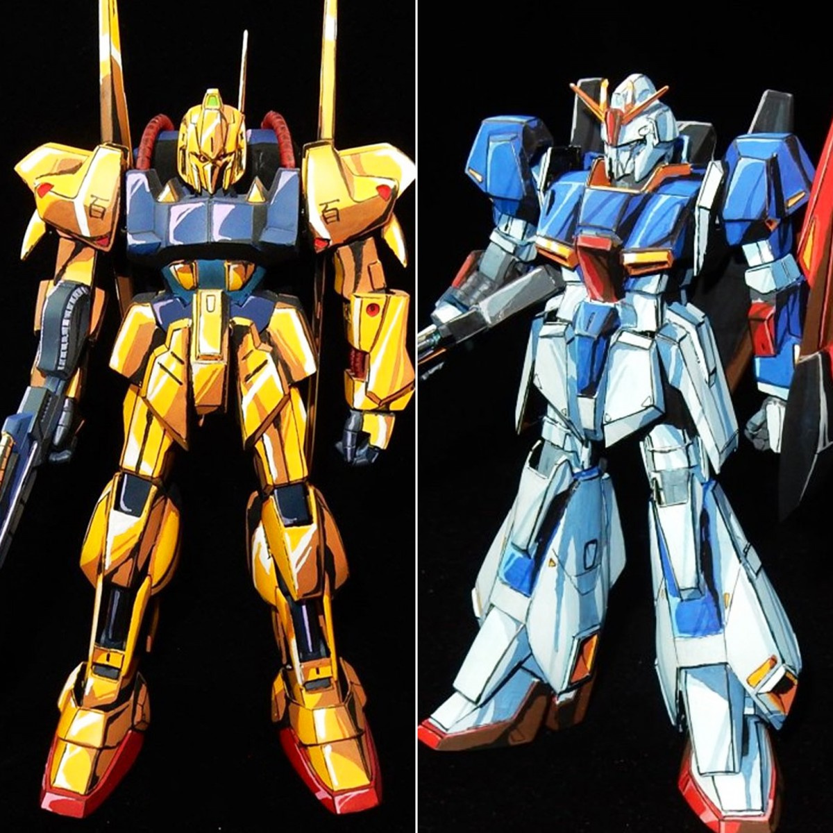 イラストに見えるガンダムプラモ Zガンダム と 百式 を 80年代風アニメ塗り で制作 Oricon News