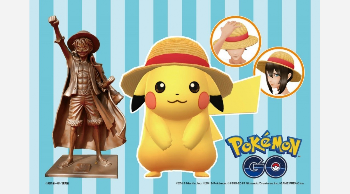 ポケモンgo Onepieceがコラボ 赤リボン麦わら帽子のピカチュウ出現 ルフィ像がポケストップに Oricon News