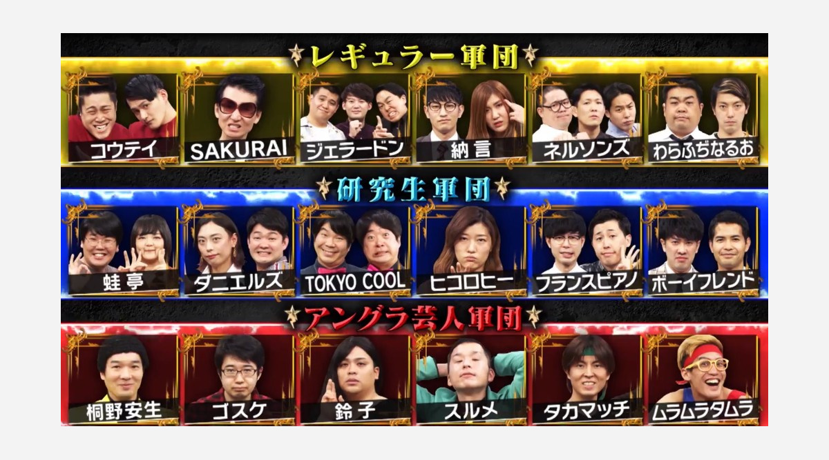 有ジェネ 4週連続放送で軍団対抗戦 総勢18組が熱いバトル Oricon News 有ジェネ 4週連続放送で軍団対抗戦 総勢18組が熱いバトル Oricon News