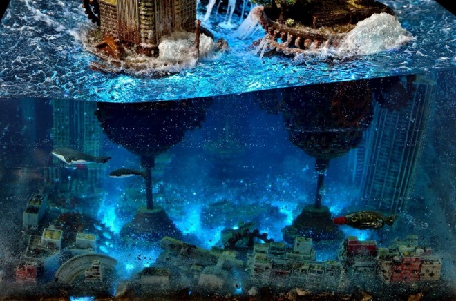 世界滅亡をイメージした幻想的な“水没廃墟ジオラマ”「水中と水上を