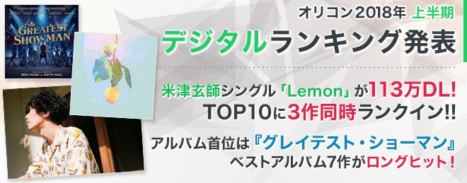 オリコン18年上半期デジタルランキング 米津玄師 Lemon がシングル100万dl突破 Top10同時3作ランクイン Oricon News