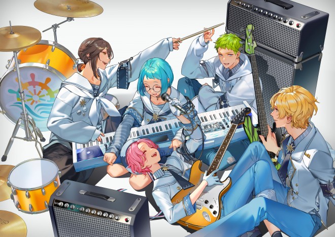 chirp×chirp(左から時計回り)ゲッカ(Dr)、ロミオ(Key)、イツキ(B)、チアキ(G)、ヒナ(Vo)(C)C&R Creative Studios/2DCG PlaNetStudio/ミンメ