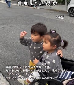 電車に大喜びする難聴の2歳妹と手話で会話する5歳兄の姿に反響