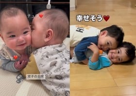 ほっぺスリスリ…生後6ヵ月の双子赤ちゃんの2年後の姿が尊い