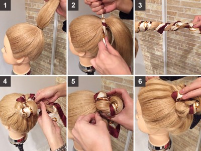 超絶オシャレ スカーフを使った大人カワイイお団子ヘアアレンジ 超絶オシャレ スカーフを使った大人カワイイお団子ヘアアレンジ
