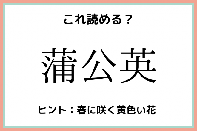 蒲公英 って何て読む 実はあの花 読めたらスゴイ 難読漢字 Oricon News