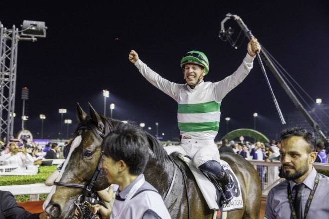 ソウルラッシュ デムーロ　世界限定 ホースレーシングカード 競馬　ドバイターフ ドバイターフ】C.デムーロ「ロマンチックウォリアーを倒せたこと