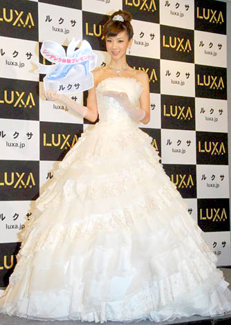 『LUXA（ルクサ）シンデレラキャンペーン』の記者発表会にシンデレラをイメージしたドレス姿で登場したほしのあき　（C）ORICON DD inc.　