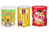 8月2日に発売される（左から）『コアラのマーチビスケット＜保存缶＞』（ロッテ）、『ミルクキャラメル缶』（森永製菓）、『ビスコ保存缶』（江崎グリコ）