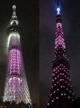 ピンクリボンキャンペーンの一環で東京スカイツリー（左）、東京タワー（右）もピンク色にライトアップ　（C）oricon ME inc. 