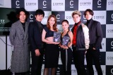 『SIDE C COFFEE』の発表会に出席した(左から)CHOJI、SHUKI、Niki、田辺莉咲子、YU、KENJI 