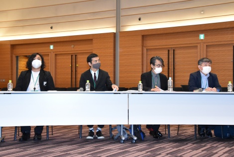 3者連合文化芸術復興基金創設に関する記者会見に出席した(左から)スガナミユウ、加藤梅造、諏訪敦彦、北條誠人 (C)ORICON NewS inc. 