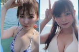 2年前(左)と現在(右)の水着比較ショットを公開した中川翔子 (写真はツイッターより、事務所許諾済み) 