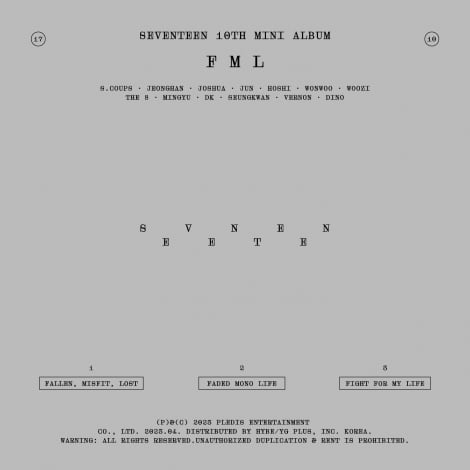 SEVENTEENwSEVENTEEN 10th Mini AlbumuFMLvx(PLEDIS ENTERTAINMENT/2023N426) (P)&(C) PLEDIS Entertainment 