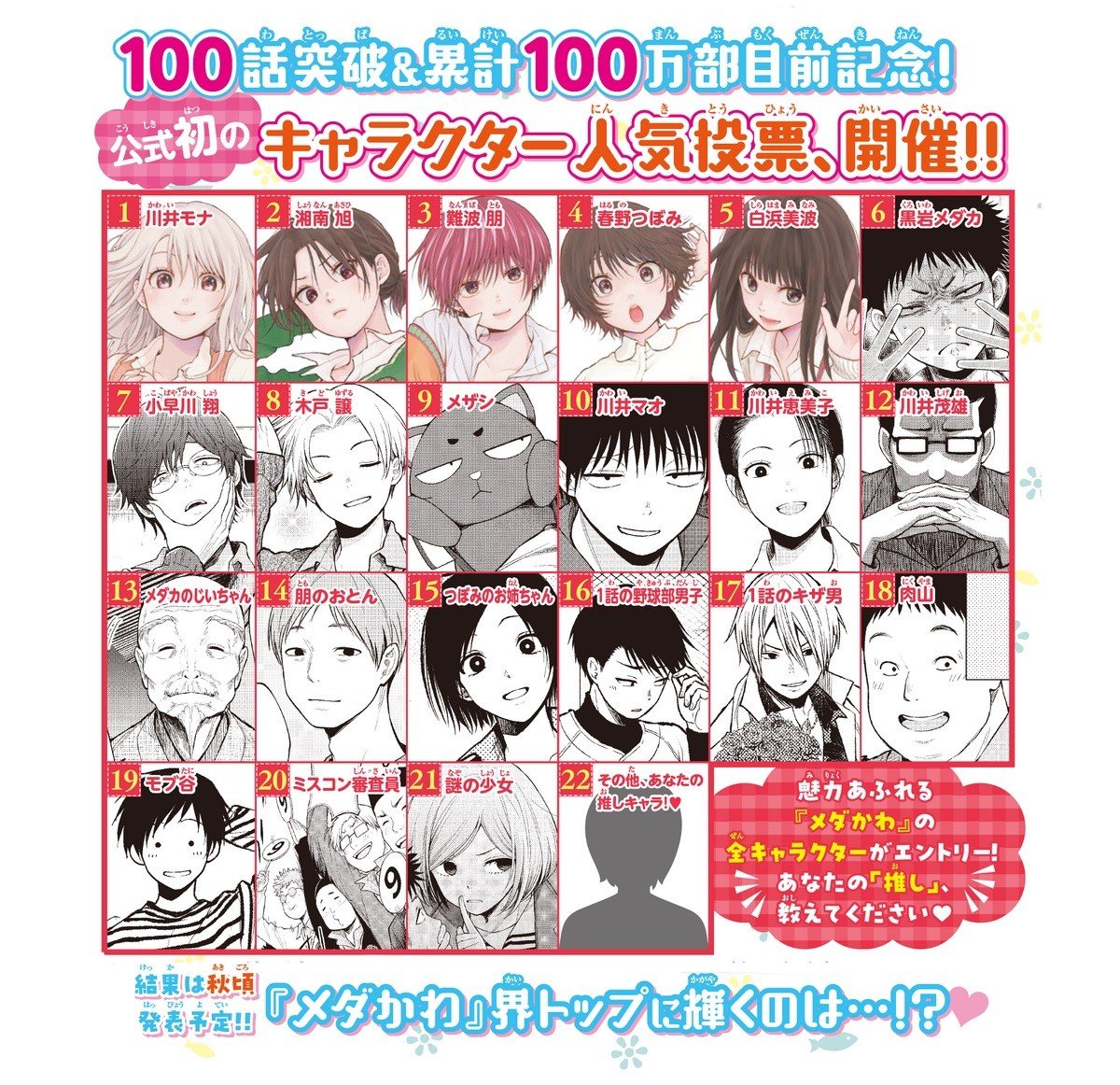 黒岩メダカに私の可愛いが通じない』初の人気投票開催 全キャラが