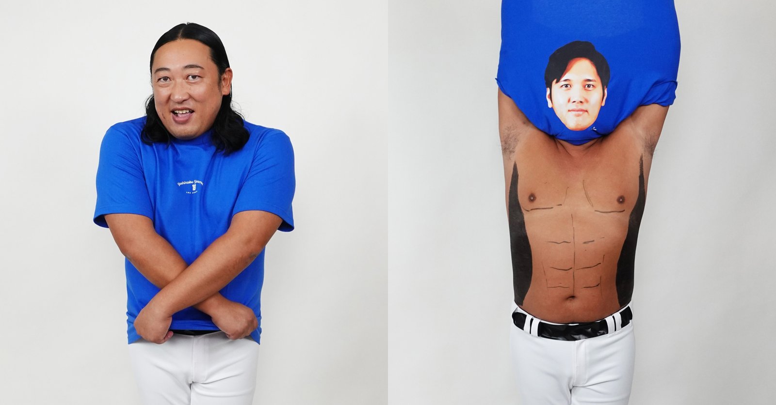 ロバート秋山、大谷翔平＆山本由伸の体モノマネTシャツを発表