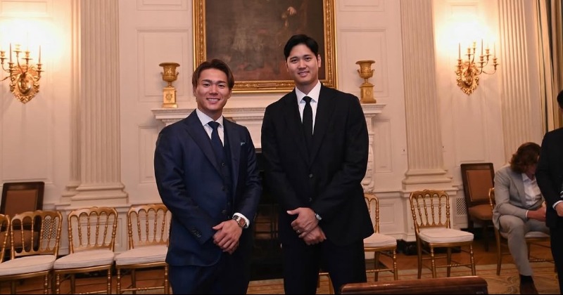 大谷翔平、ホワイトハウスでの“オフショット”投稿 山本由伸との2