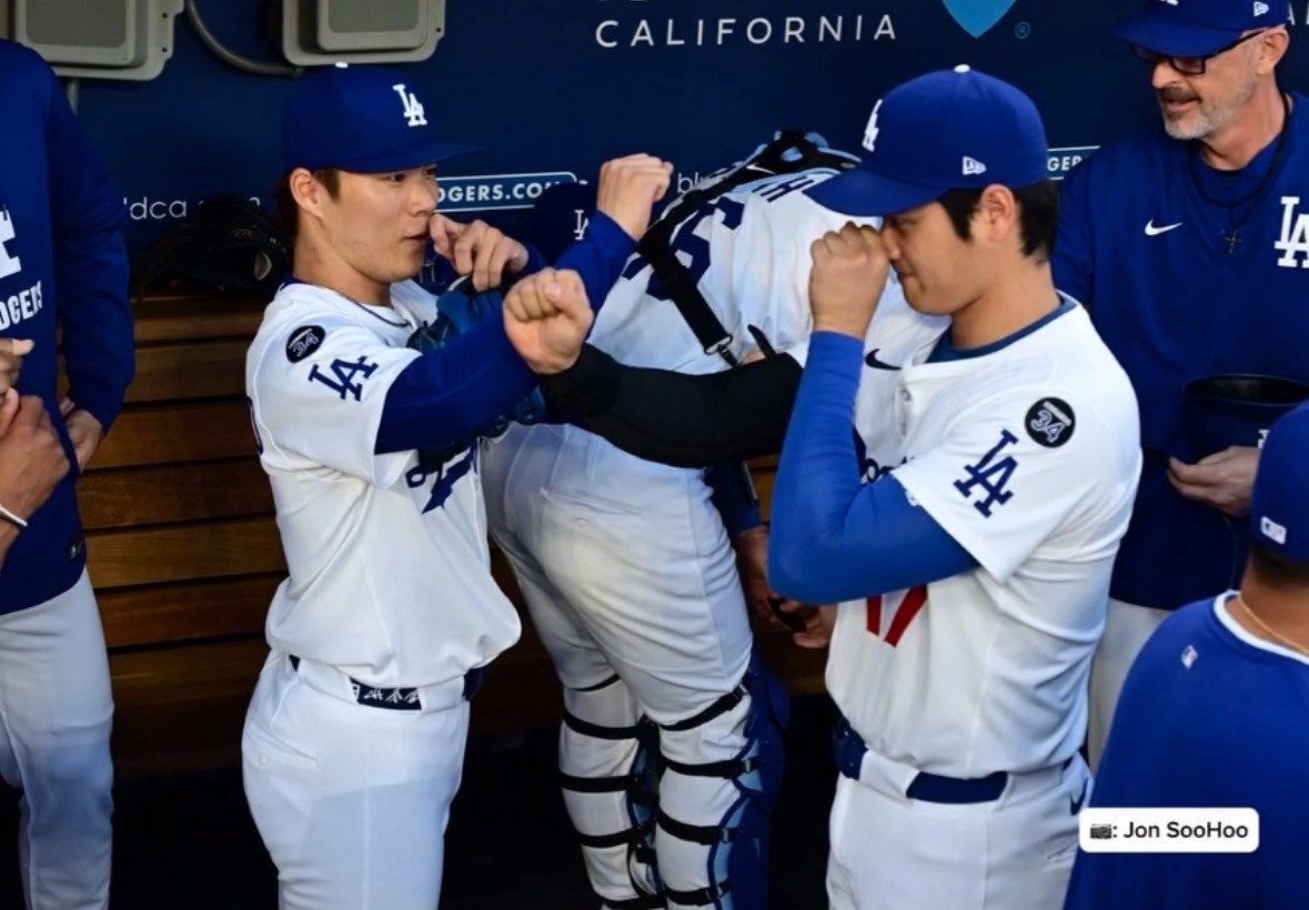 画像・写真 | まるで天狗？大谷翔平＆山本由伸、ベンチで“謎