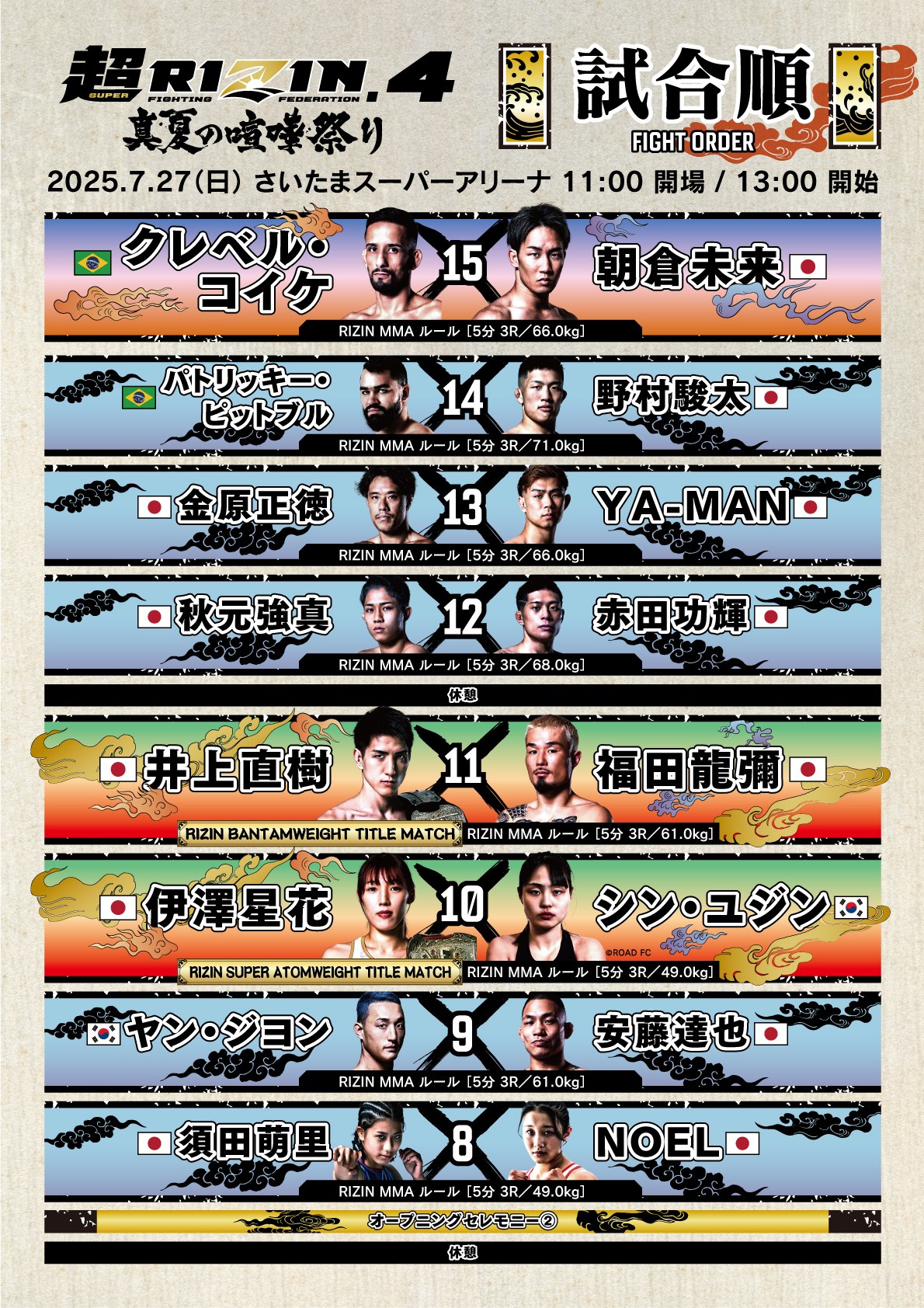 超RIZIN.4』は3部制＆OPセレモニー2回 メインはクレベルvs.朝倉未来