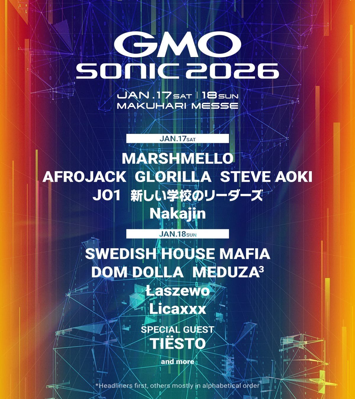 GMO SONIC 2026』にJO1、Nakajinら出演決定 TIESTO、SWEDISH HOUSE MAFIAらビッグアーティストとともに |  オリコンニュース（ORICON NEWS）
